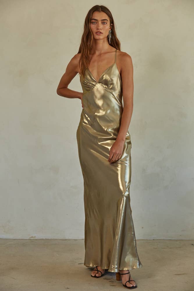 The Nicole Liquid Gold Maxi Dress