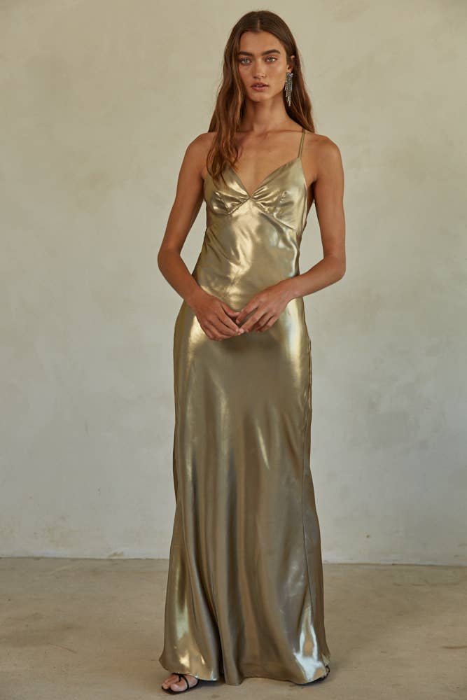 The Nicole Liquid Gold Maxi Dress