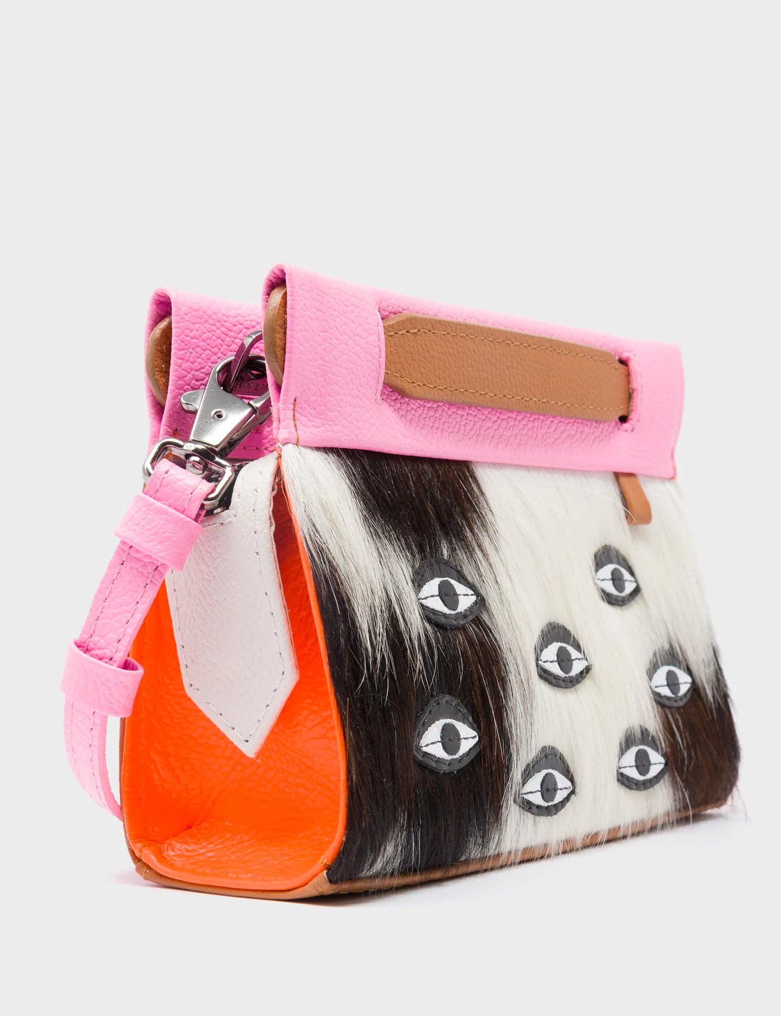 Vali Crossbody Micro Leather Bag:  Bubblegum Pink and Neon Orange
