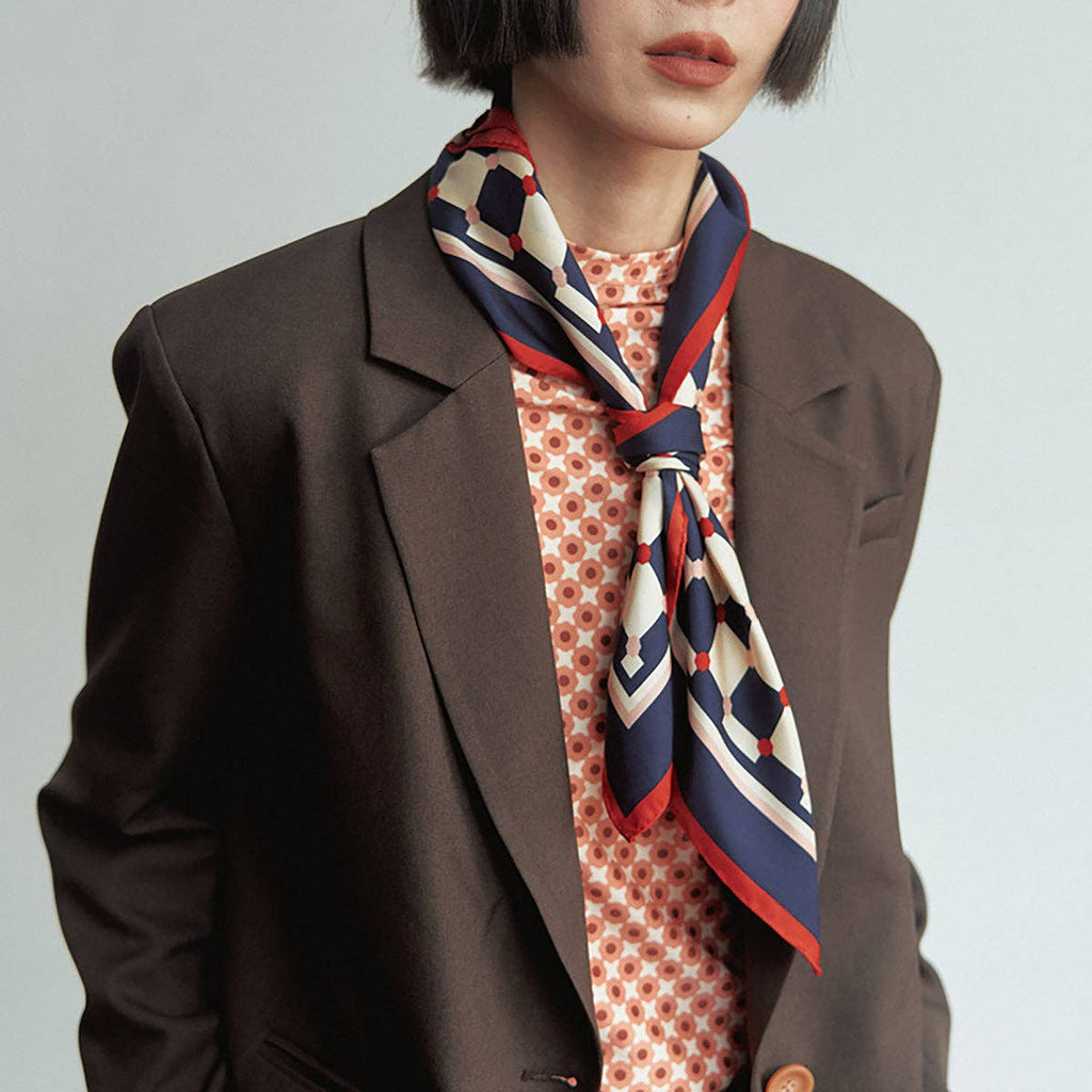 "Checkerboard" Silk Bandana: Americana / 65cm*65cm