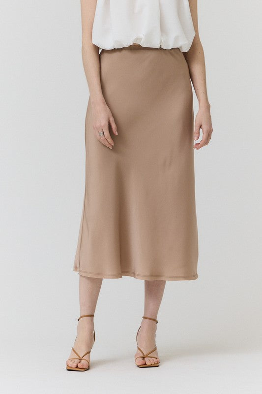 SATIN MERMAID SKIRT - MOCHA