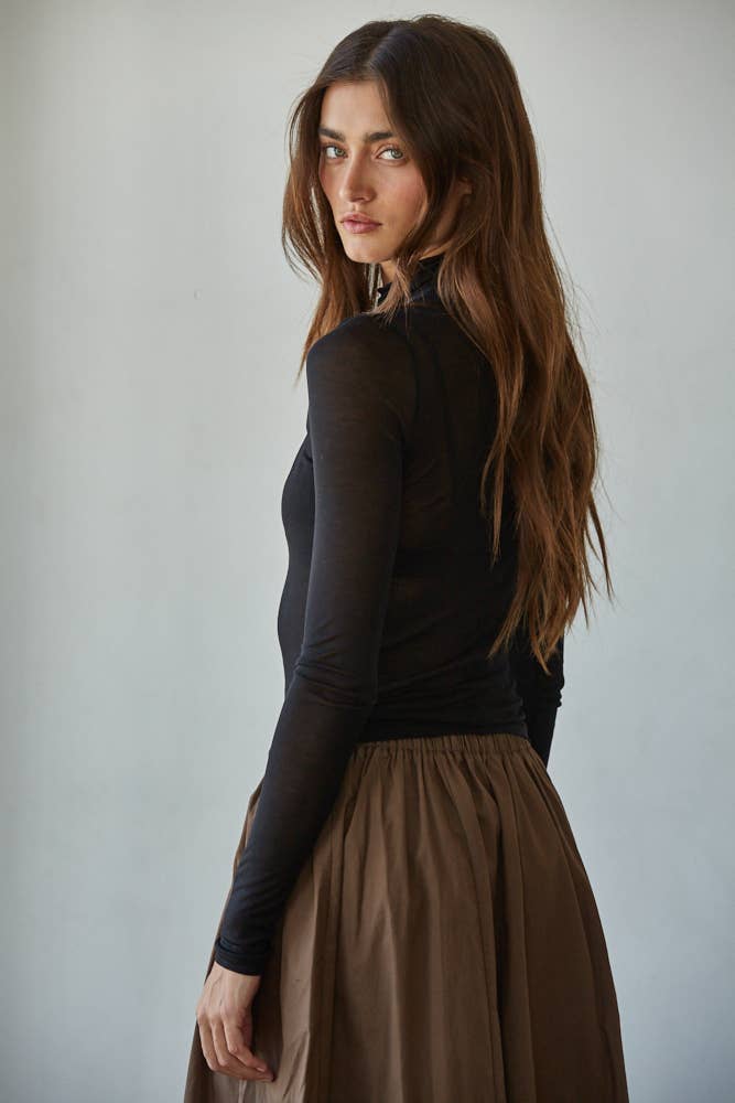 Sheer Lightweight Turtleneck:  Black