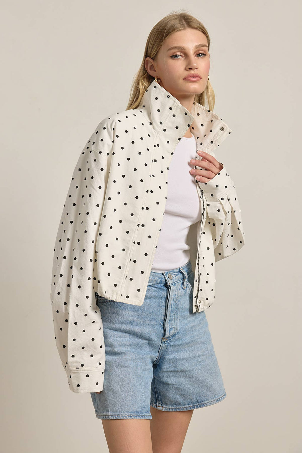 Polka Dot High Neck Jacket