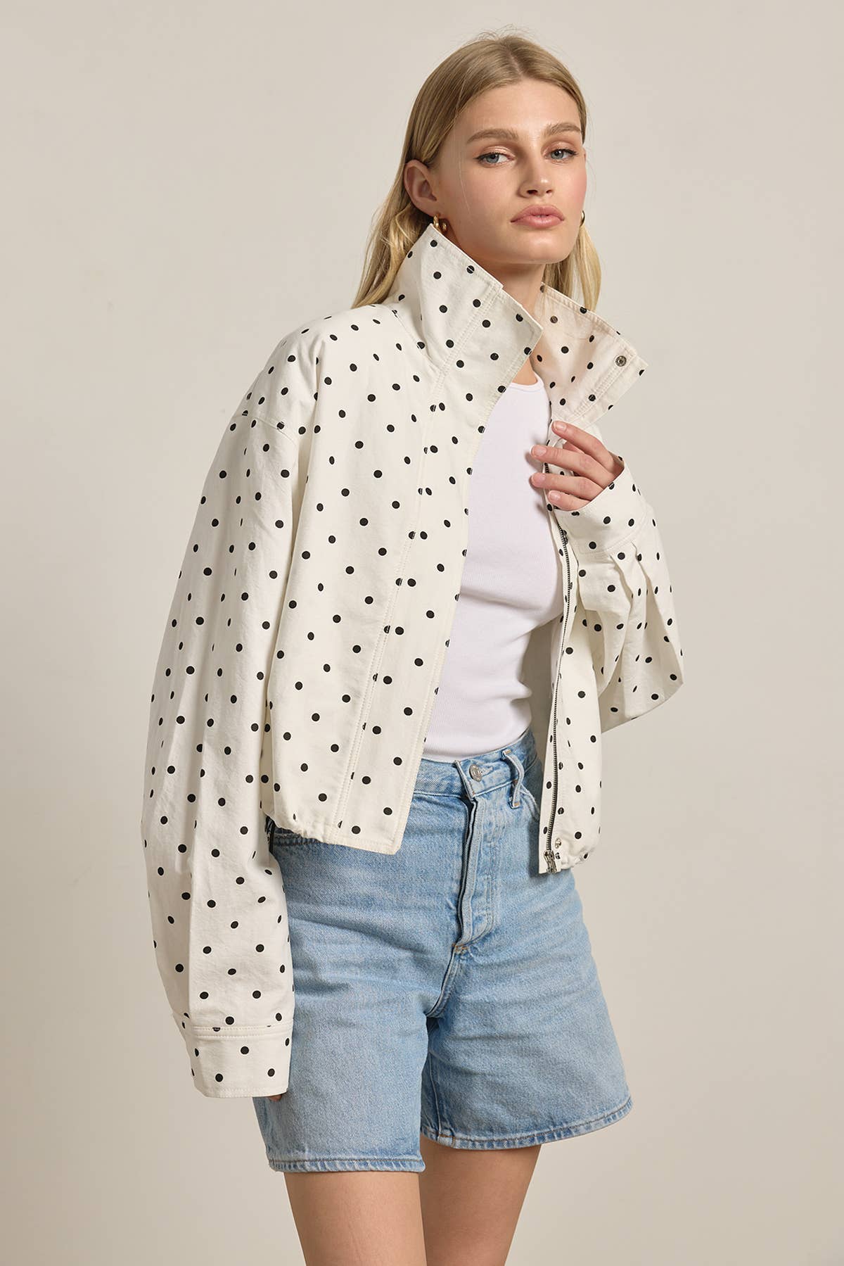 Polka Dot High Neck Jacket