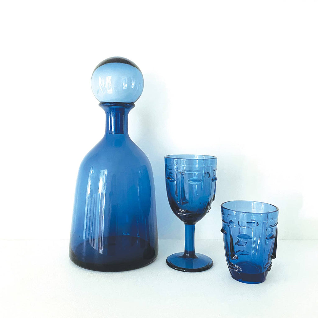 Face Stemmed Glass - Blue