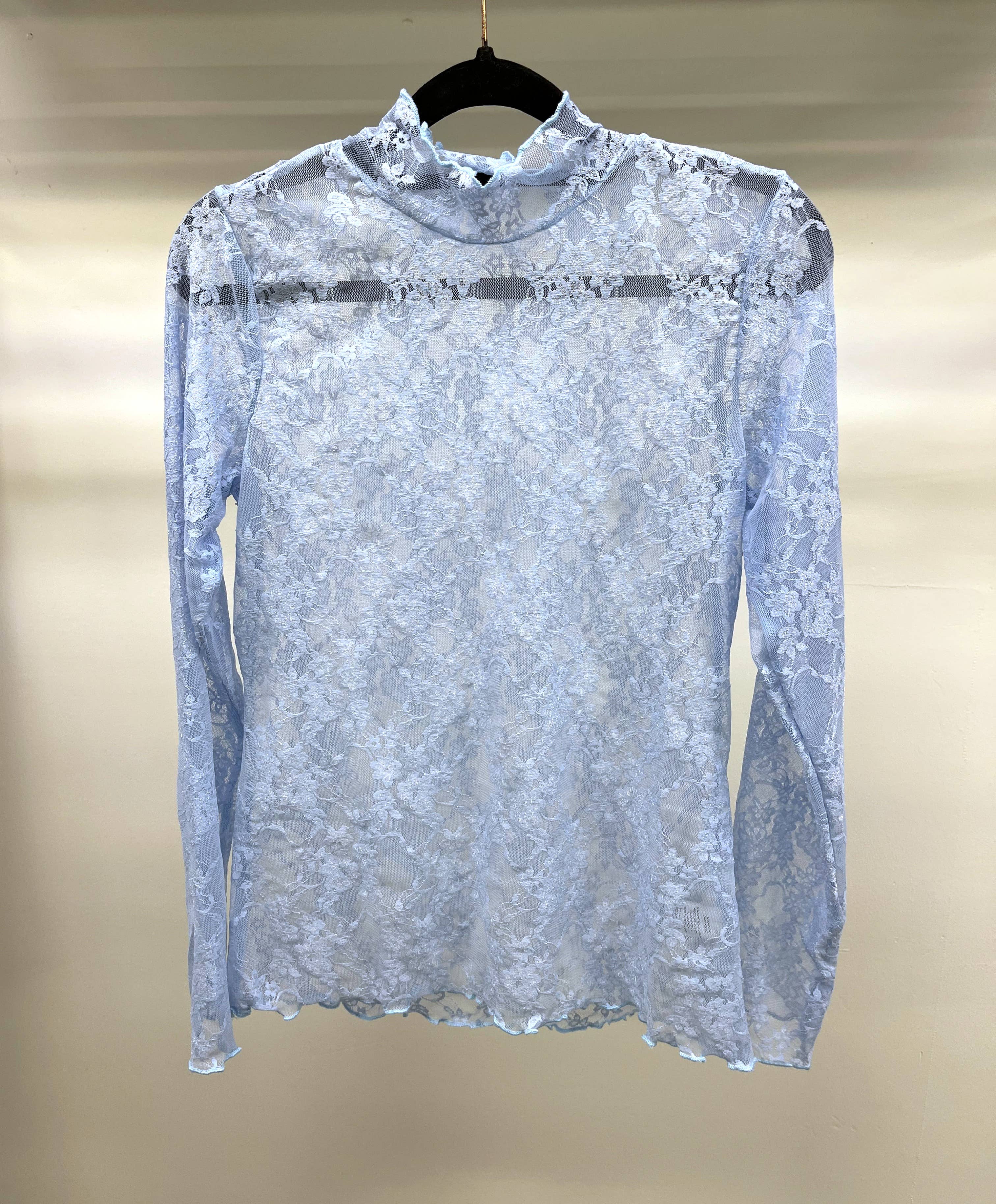 Blue Floral Lace Long Sleeve Top