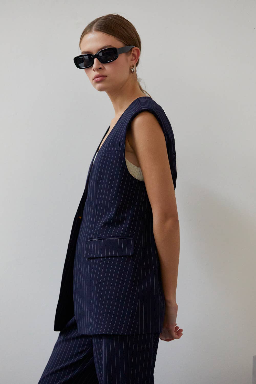 Sleeveless Pinstripe Blazer Vest