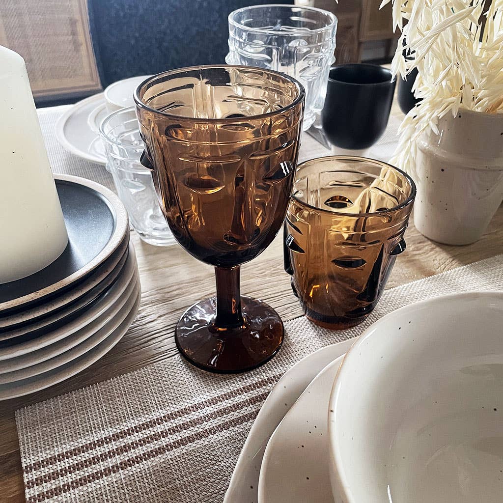 Amber face stemmed glass