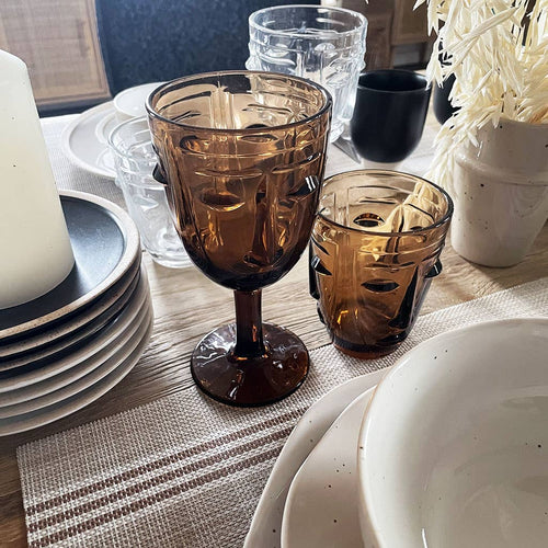 Amber face stemmed glass