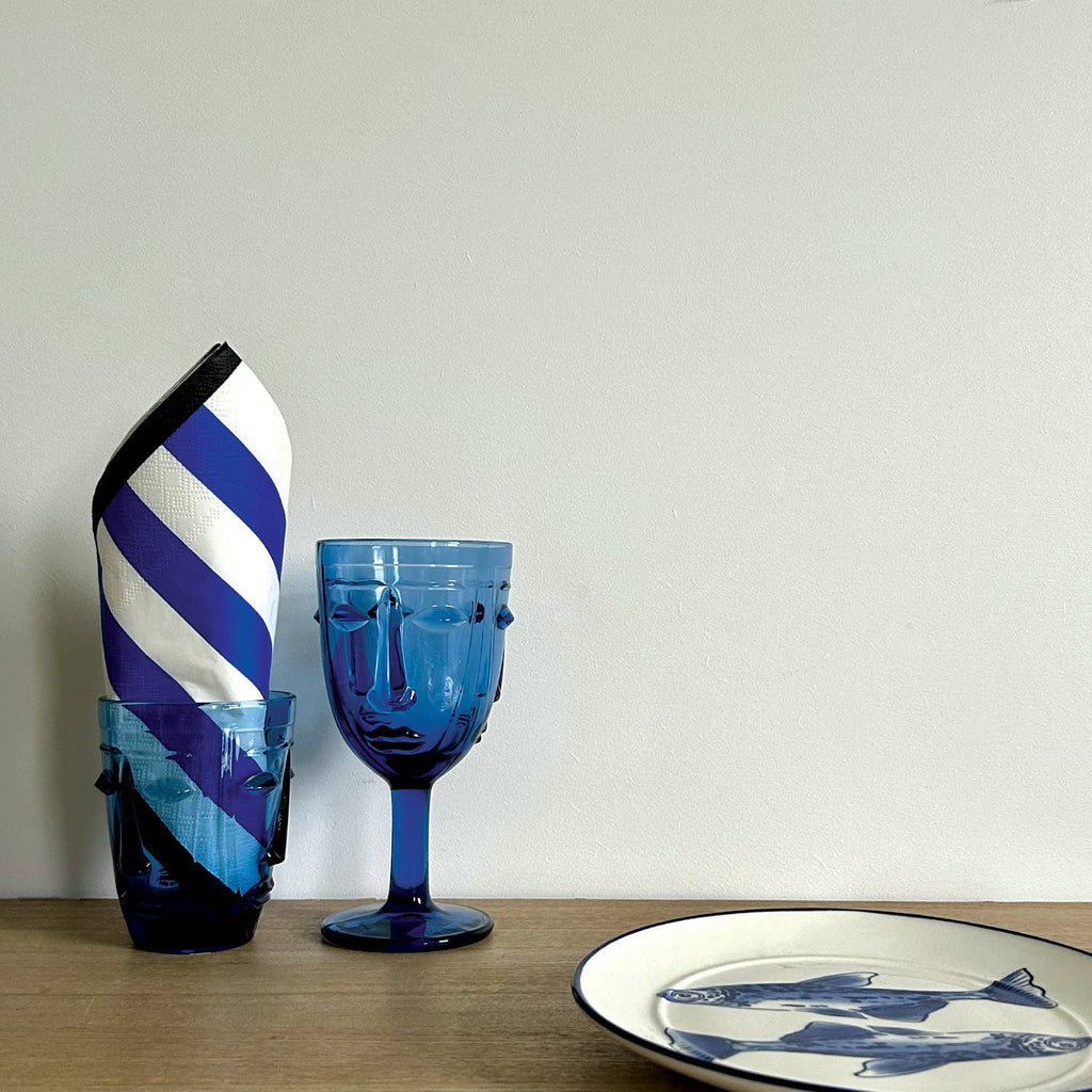 Face Stemmed Glass - Blue