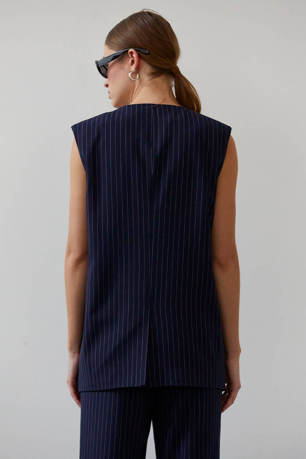 Sleeveless Pinstripe Blazer Vest
