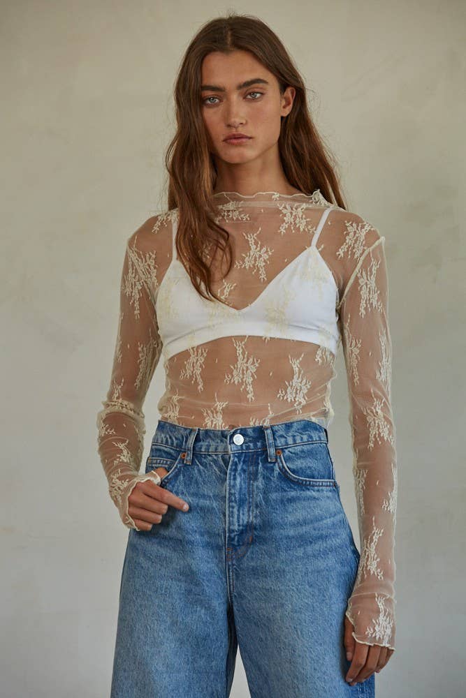 Lace Longsleeve Layering Top:  Cream