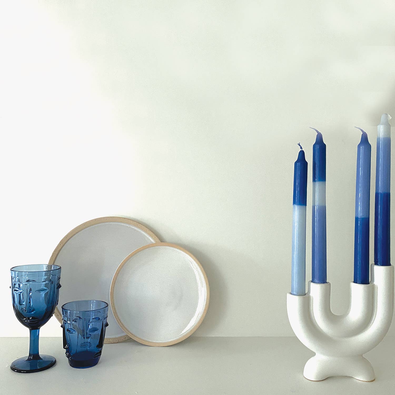 Face Stemmed Glass - Blue