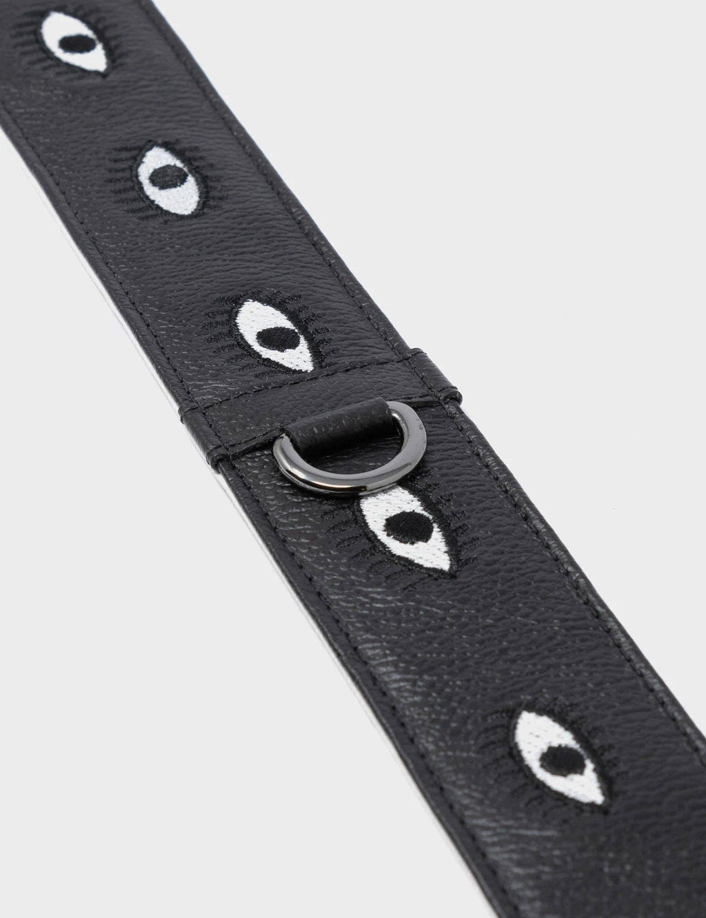 Embroidered Eyes Leather Shoulder Strap:  Black