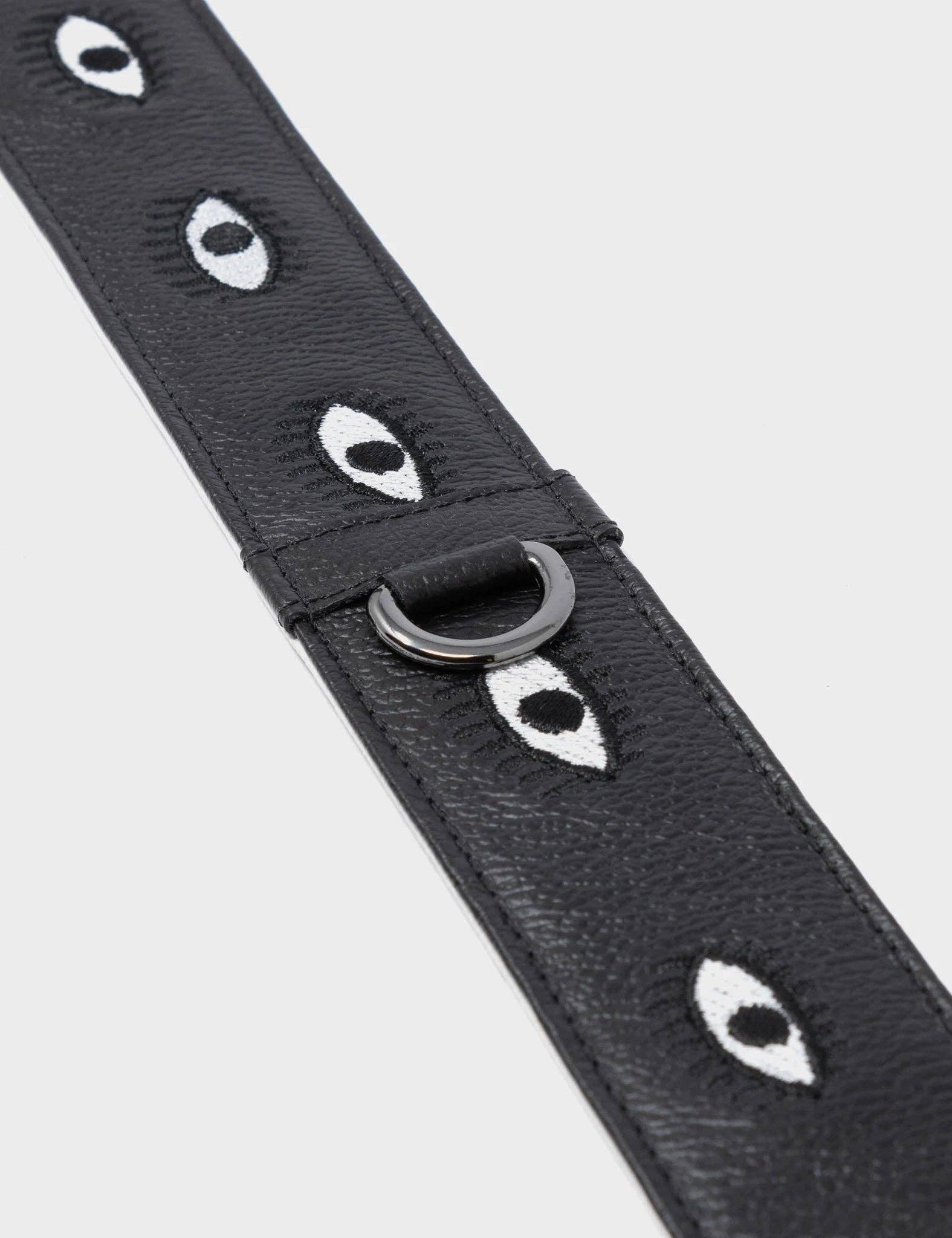Embroidered Eyes Leather Shoulder Strap:  Black