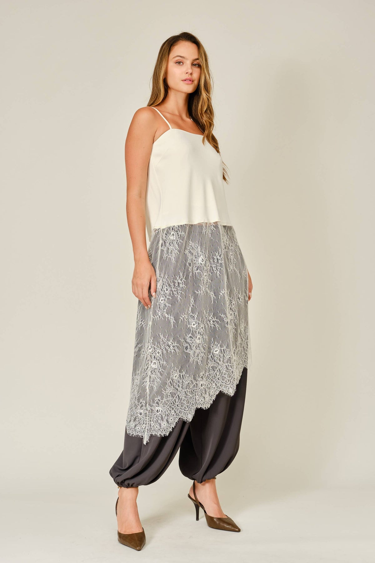 Lace Layered Asymmetric Skirt Top
