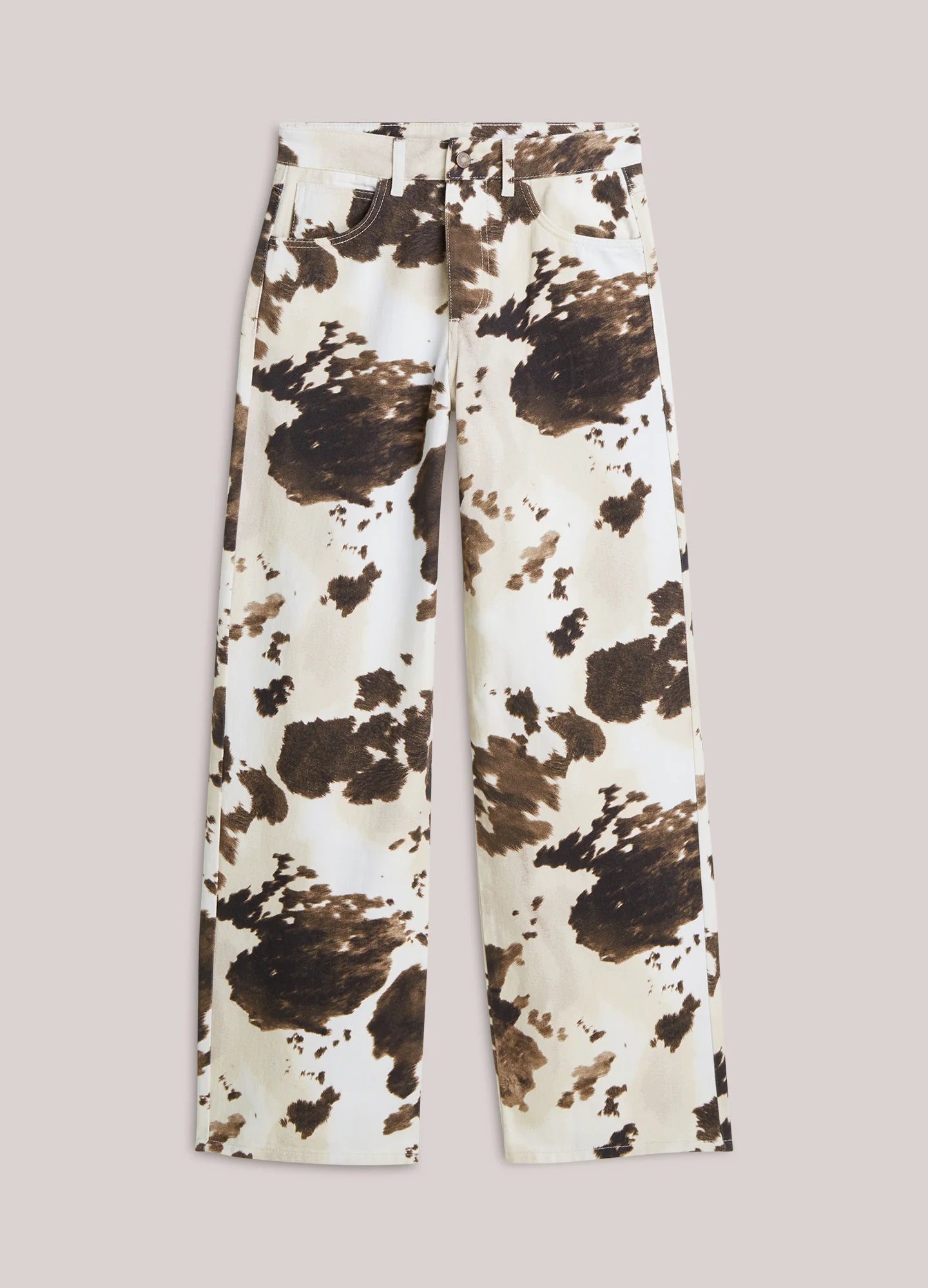 Baggy Straight-Leg Trousers: Cow Print