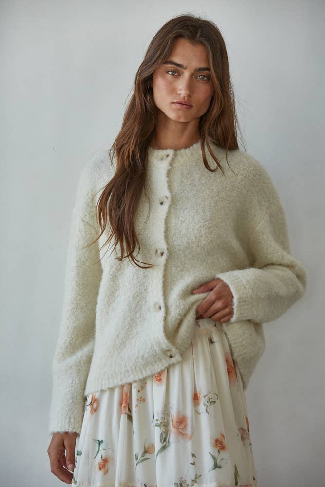 Knit Button Down Cardigan:  Cream