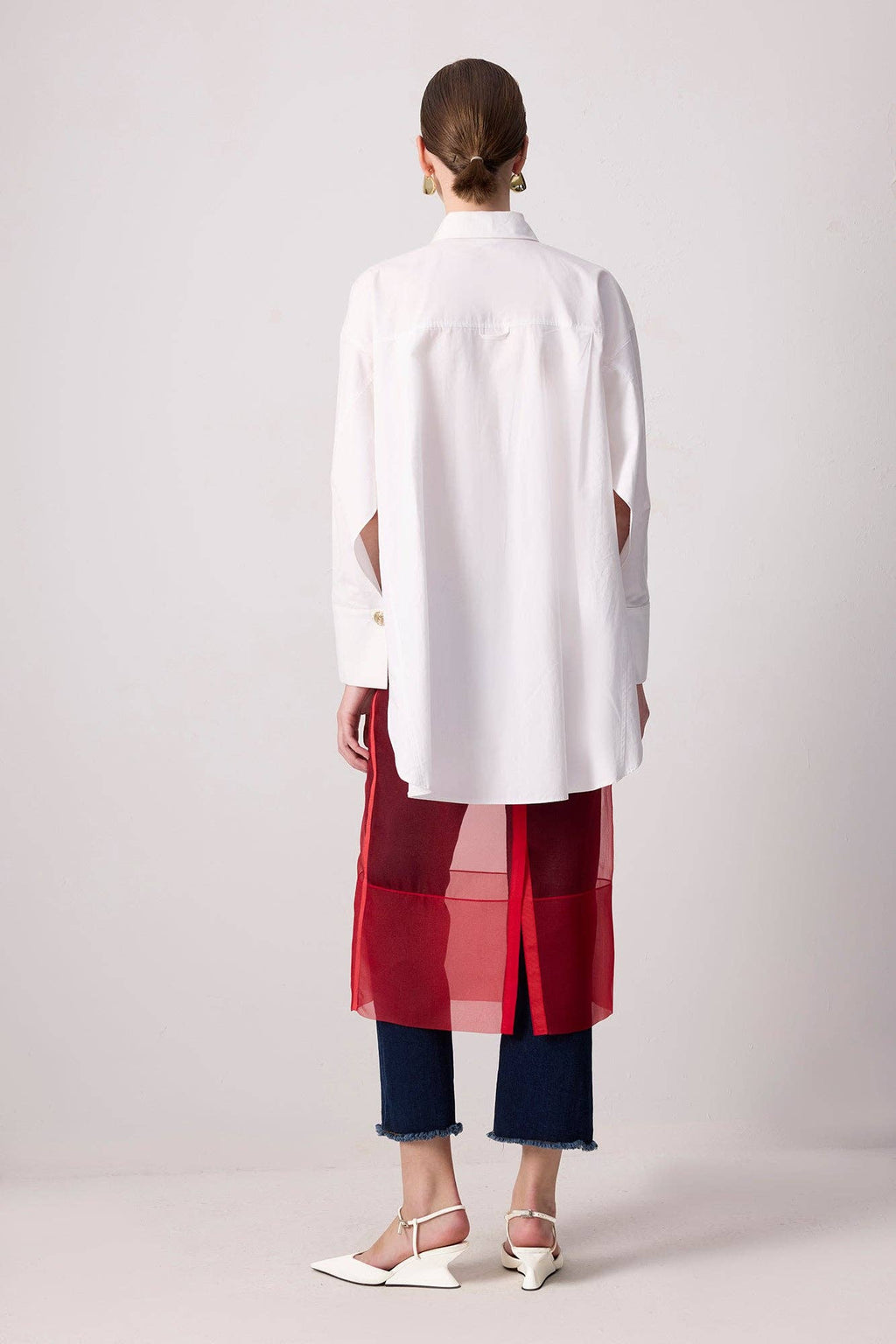 Sheer Organza Overlay Skirt:  Red