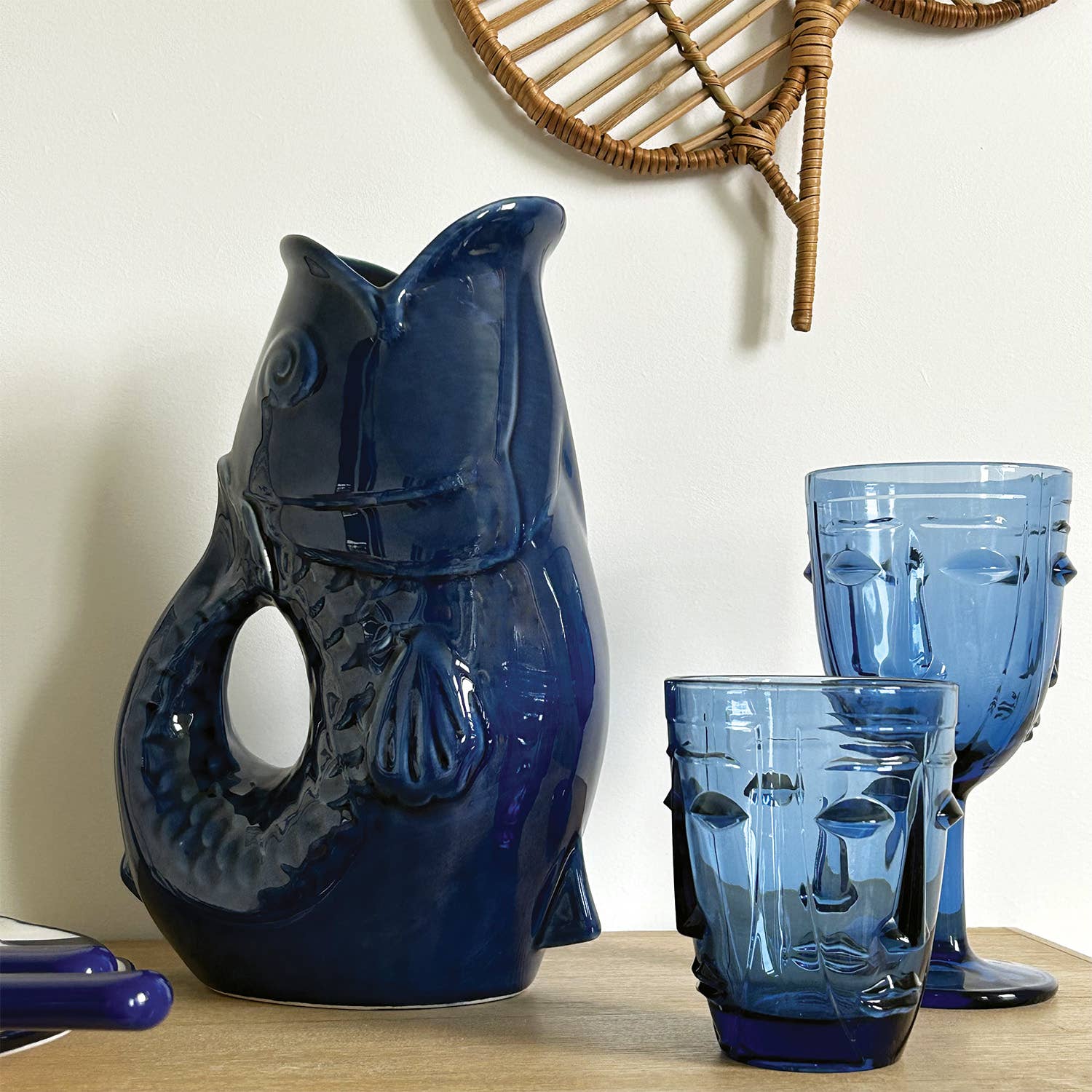 Face Stemmed Glass - Blue