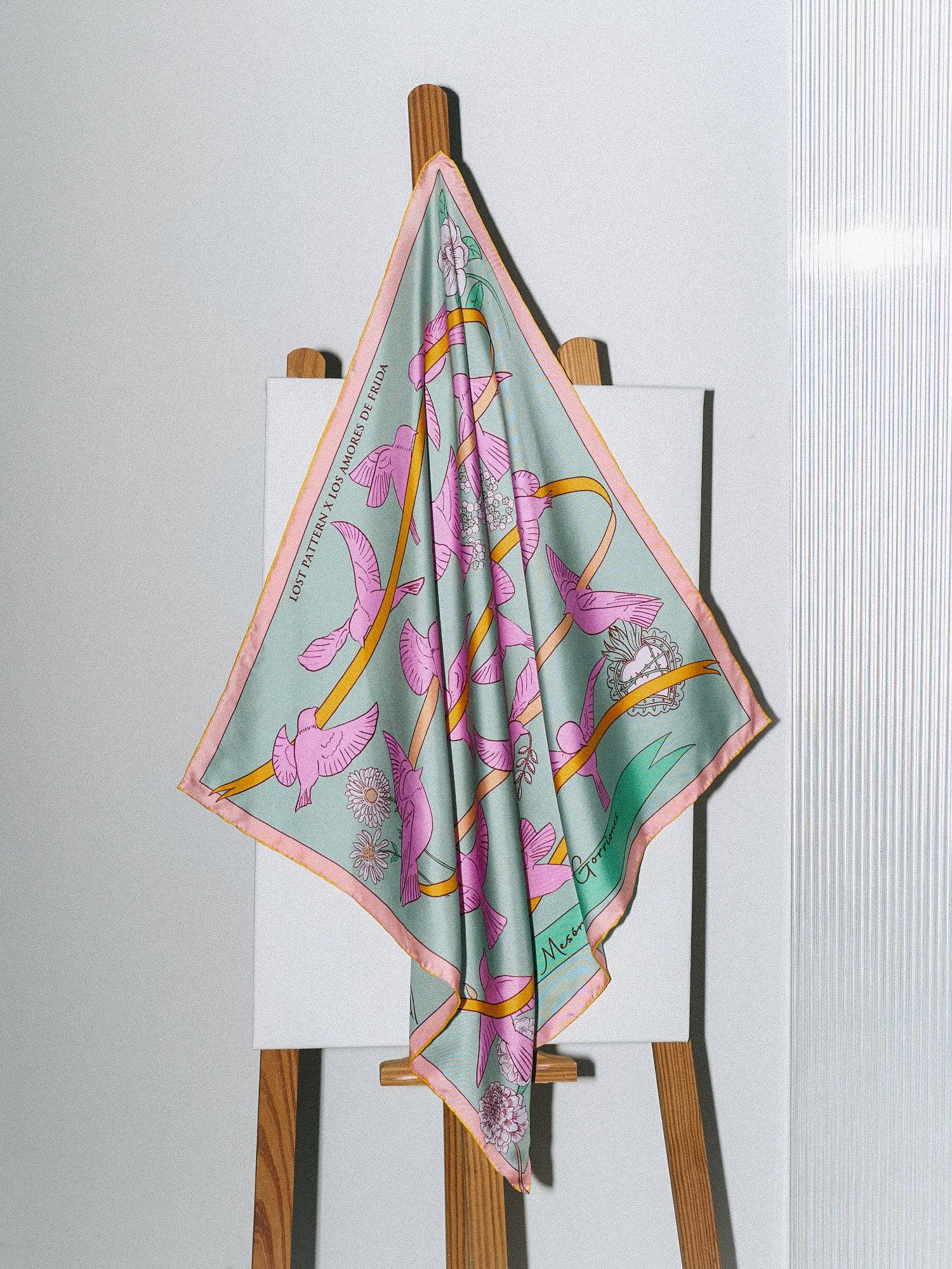 FRIDA x LOST PATTERN "House of Frida" Silk Bandana Scarf:  Pink