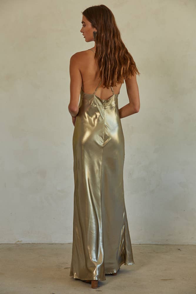 The Nicole Liquid Gold Maxi Dress