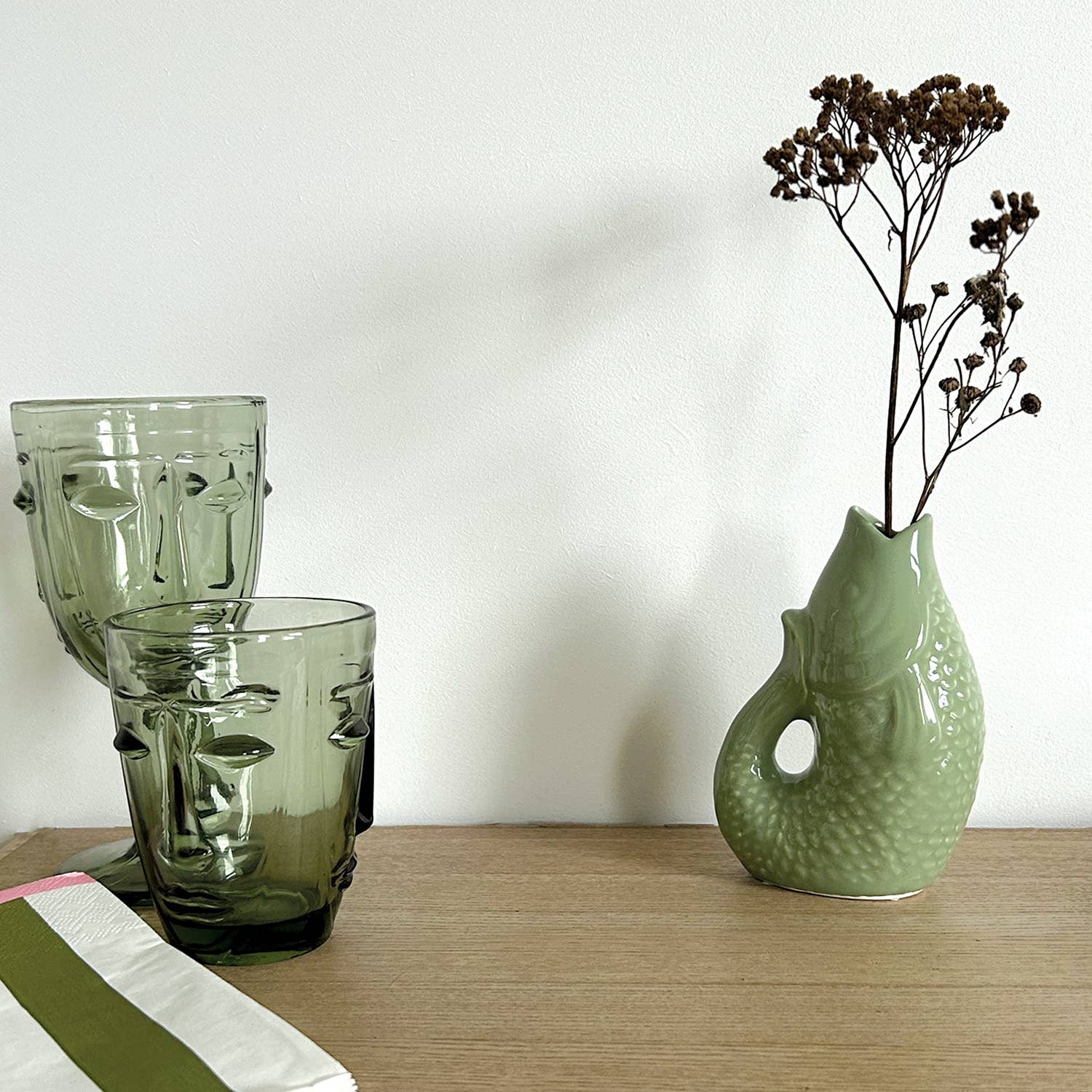Face Stemmed Glass - Green