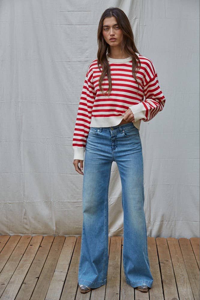 Striped Pullover: Cream Red