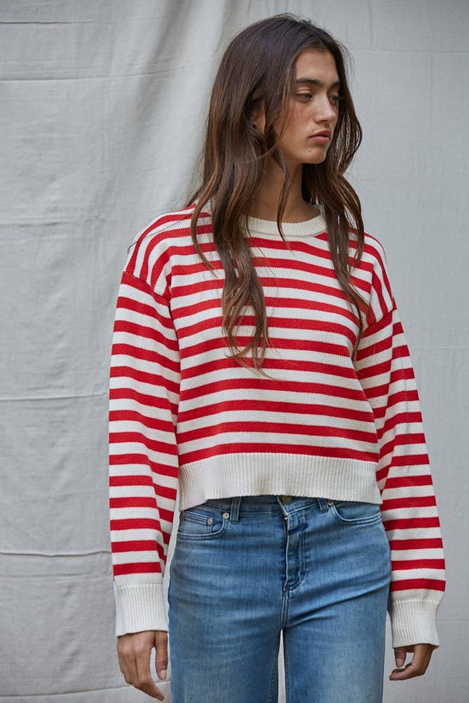 Striped Pullover: Cream Red