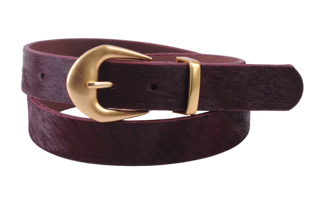 Calf Hair Belt with Gold Buckle:  Chocolate