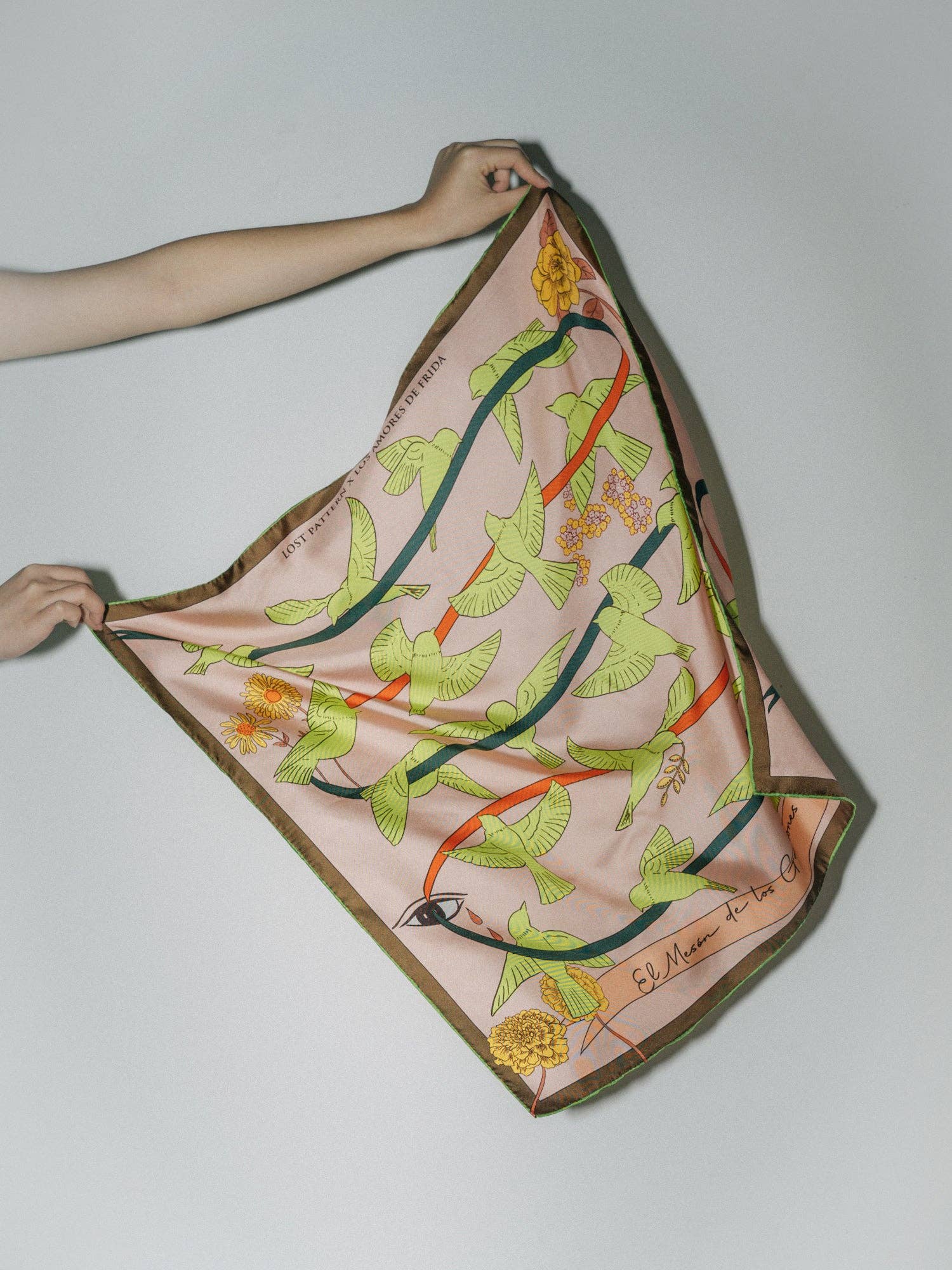 FRIDA x LOST PATTERN "House of Frida" Silk Bandana Scarf:  Neon Green