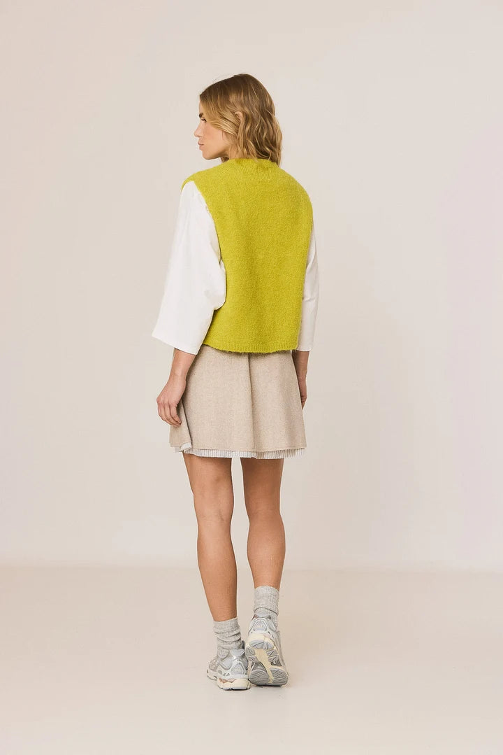 Indi & Cold Boxy Mohair Vest - Apple Green