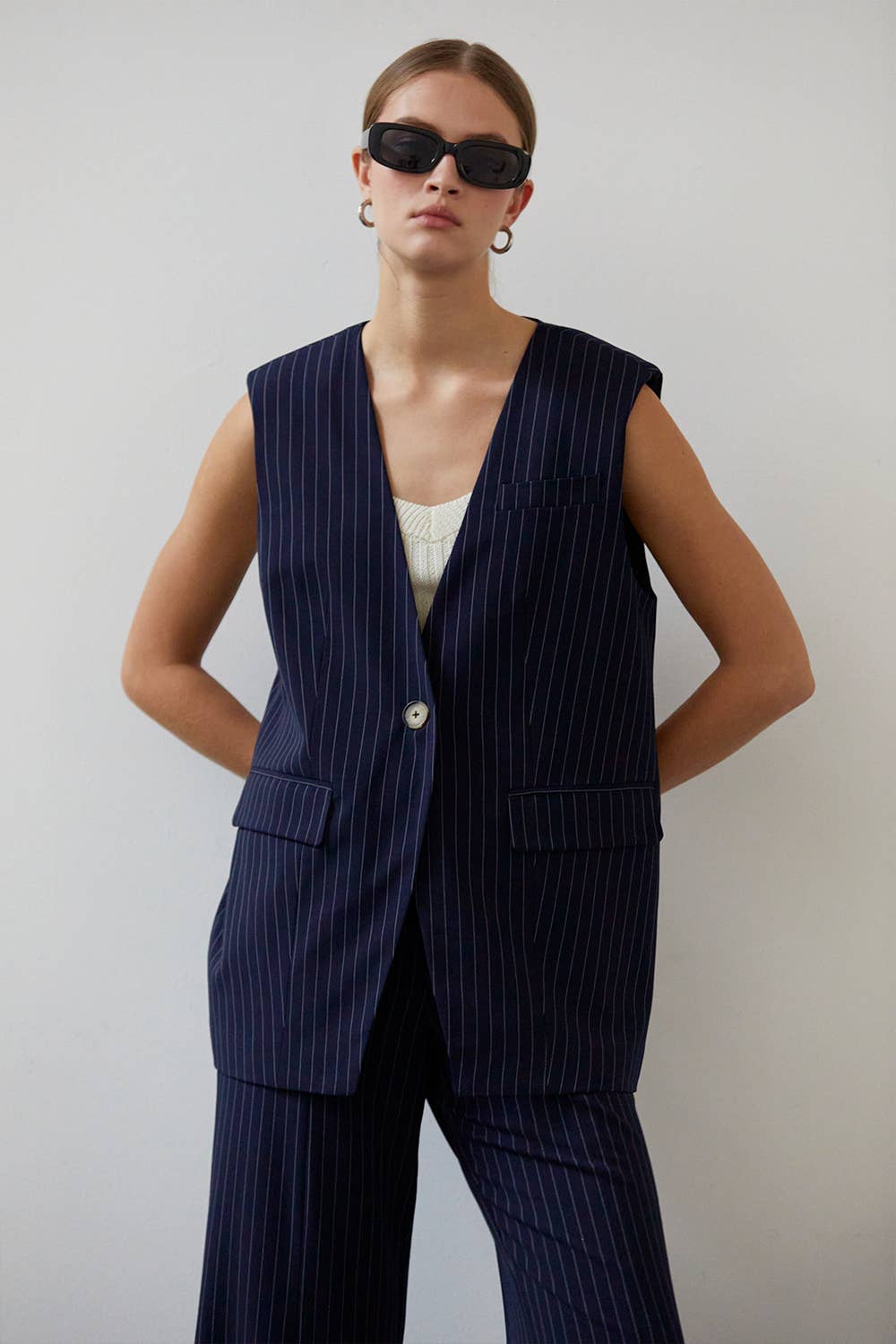 Sleeveless Pinstripe Blazer Vest