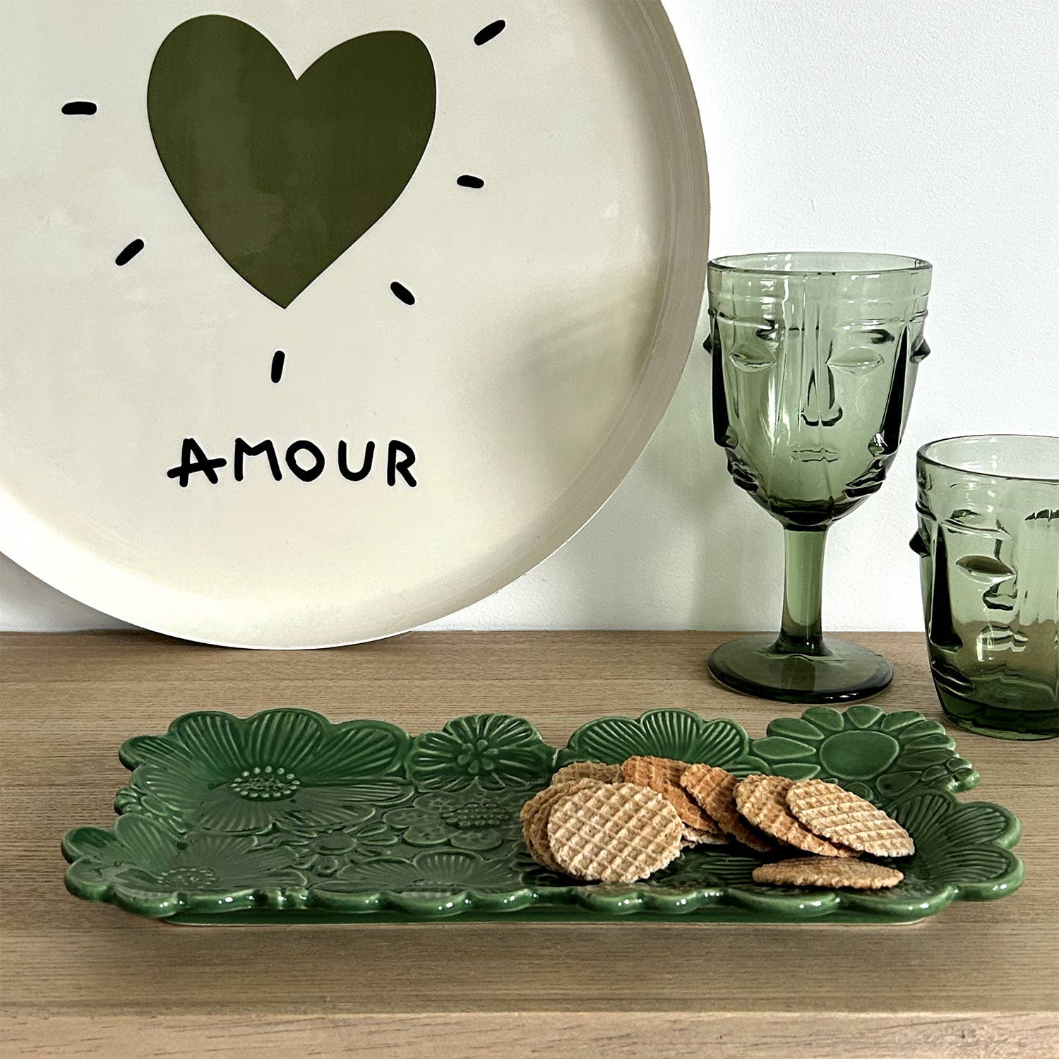 Face Stemmed Glass - Green