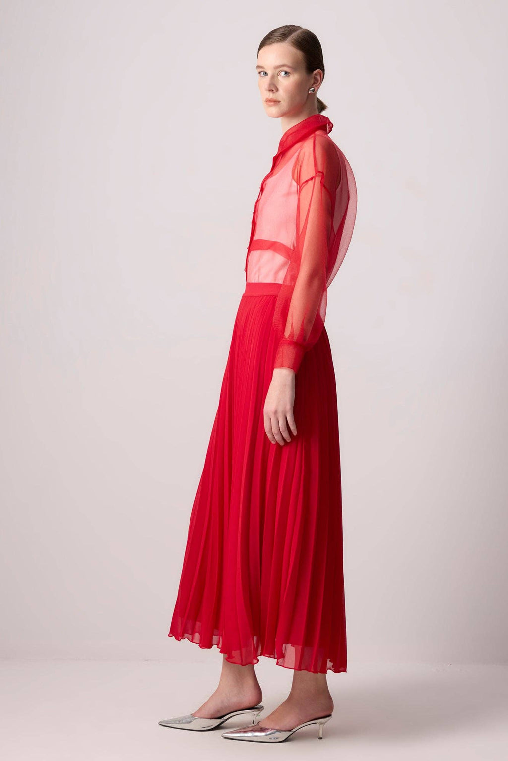 Elegant Pleated Chiffon Maxi Skirt - High Waisted