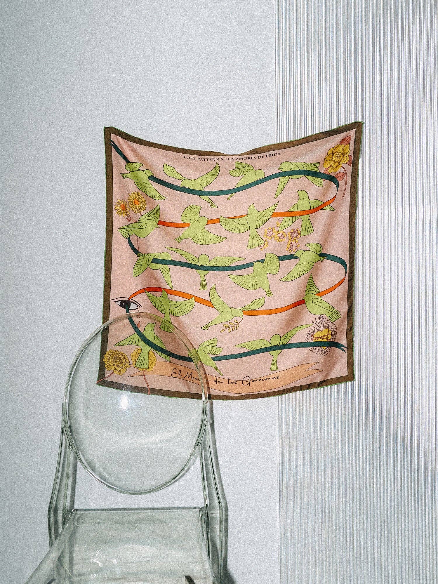 FRIDA x LOST PATTERN "House of Frida" Silk Bandana Scarf:  Neon Green
