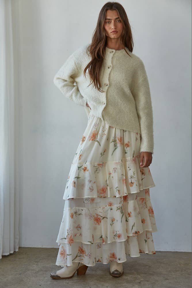 Knit Button Down Cardigan:  Cream