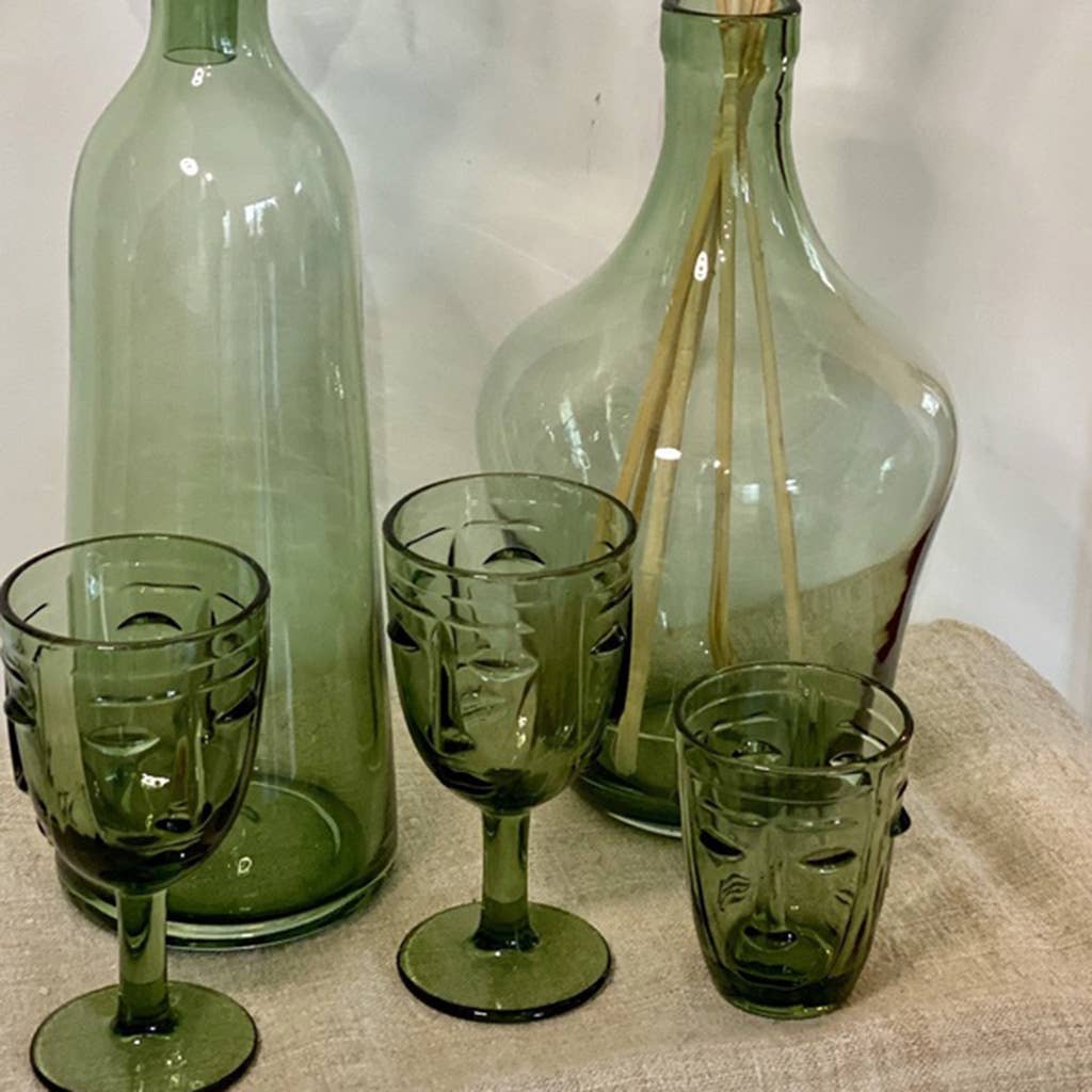 Face Stemmed Glass - Green