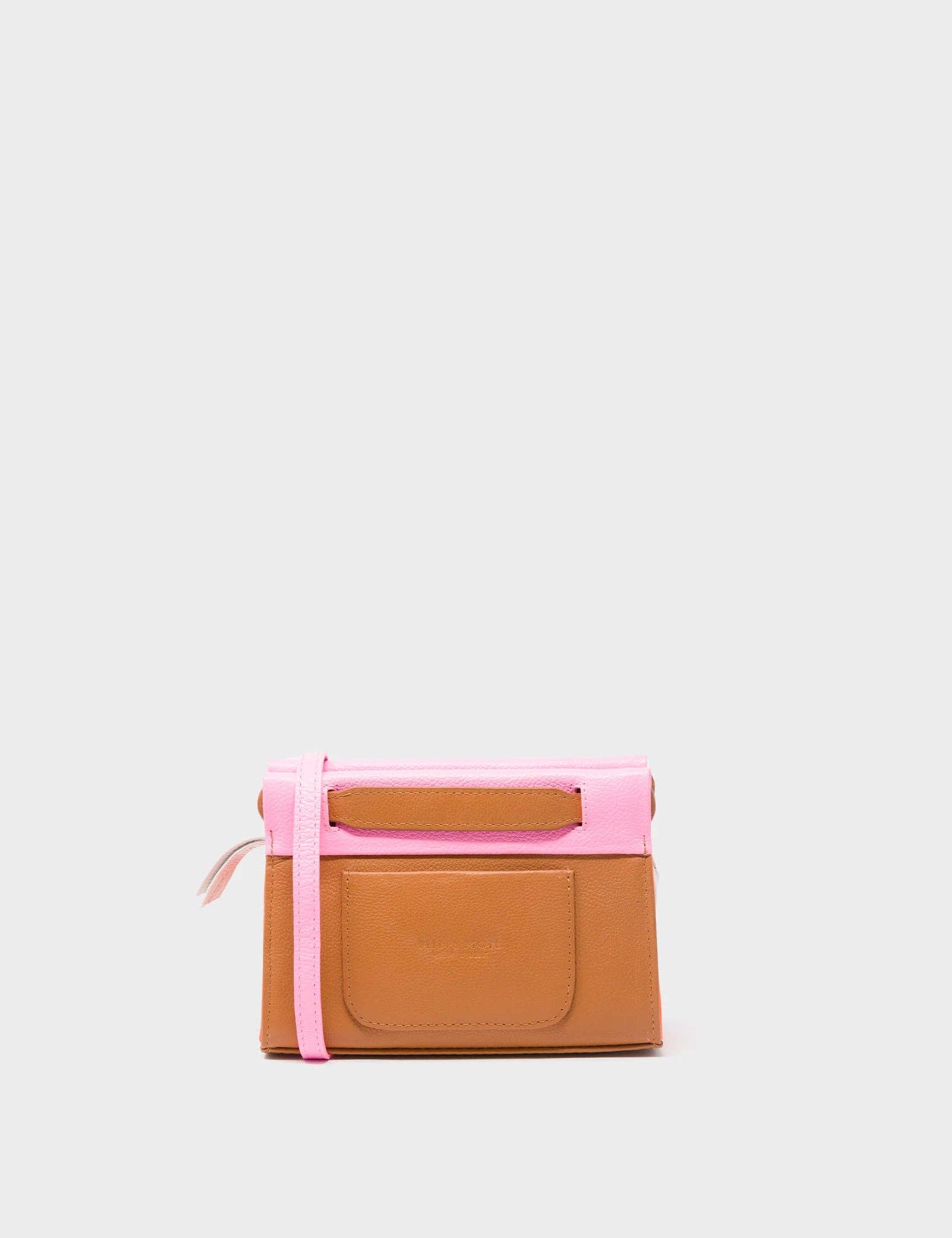 Vali Crossbody Micro Leather Bag:  Bubblegum Pink and Neon Orange