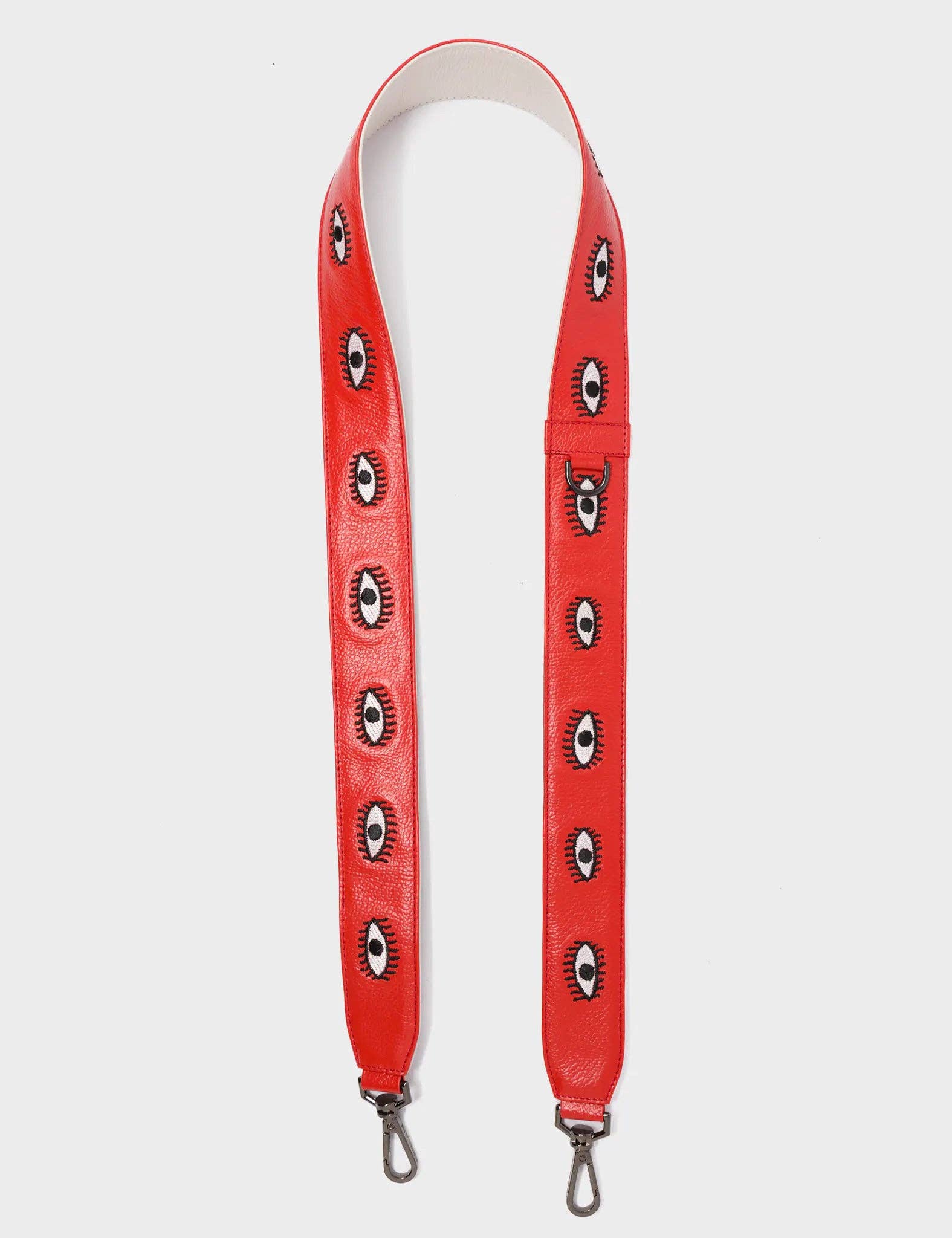 Embroidered Eyes Leather Shoulder Strap - Poppy Red