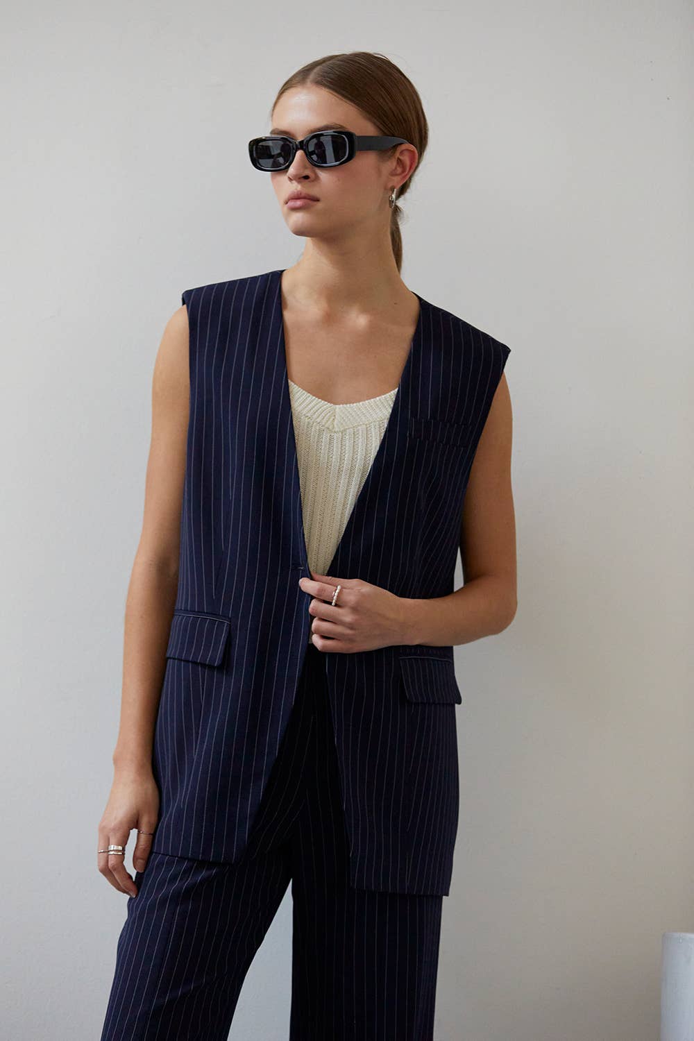Sleeveless Pinstripe Blazer Vest