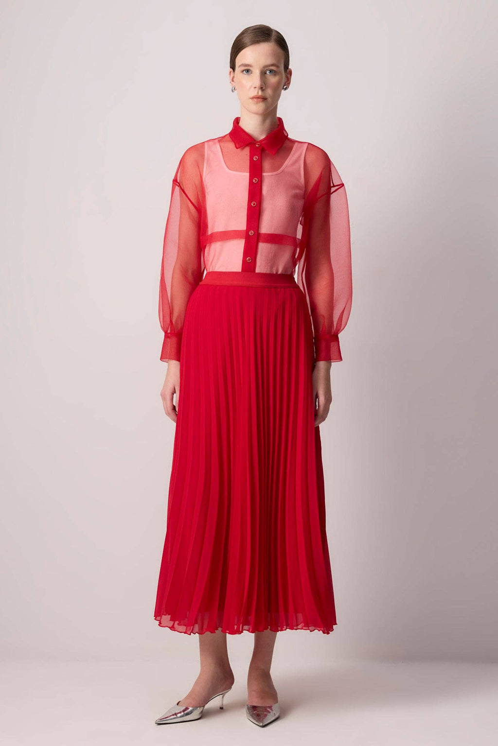 Elegant Pleated Chiffon Maxi Skirt - High Waisted