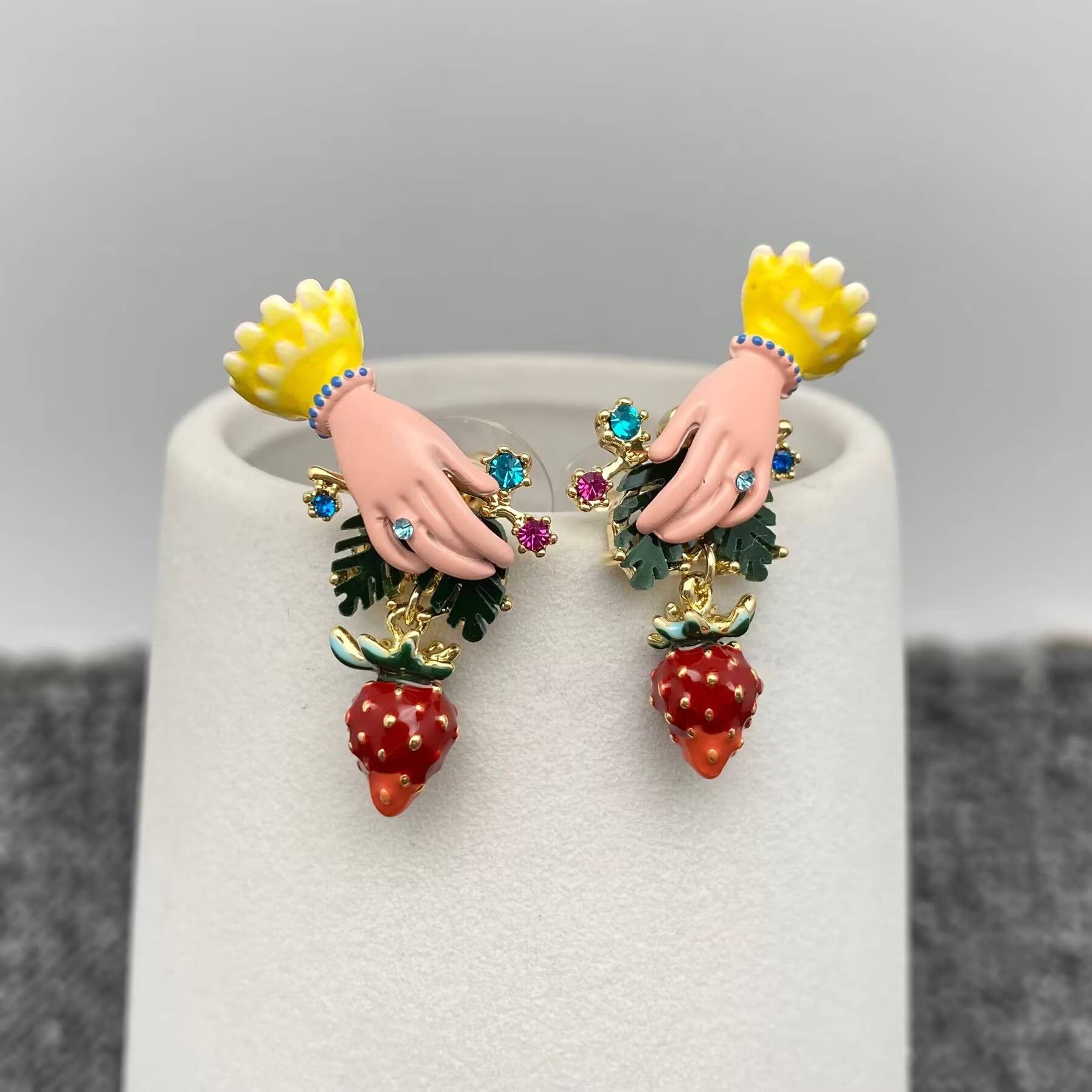 Inlaid Rhinestone Enamel Earrings