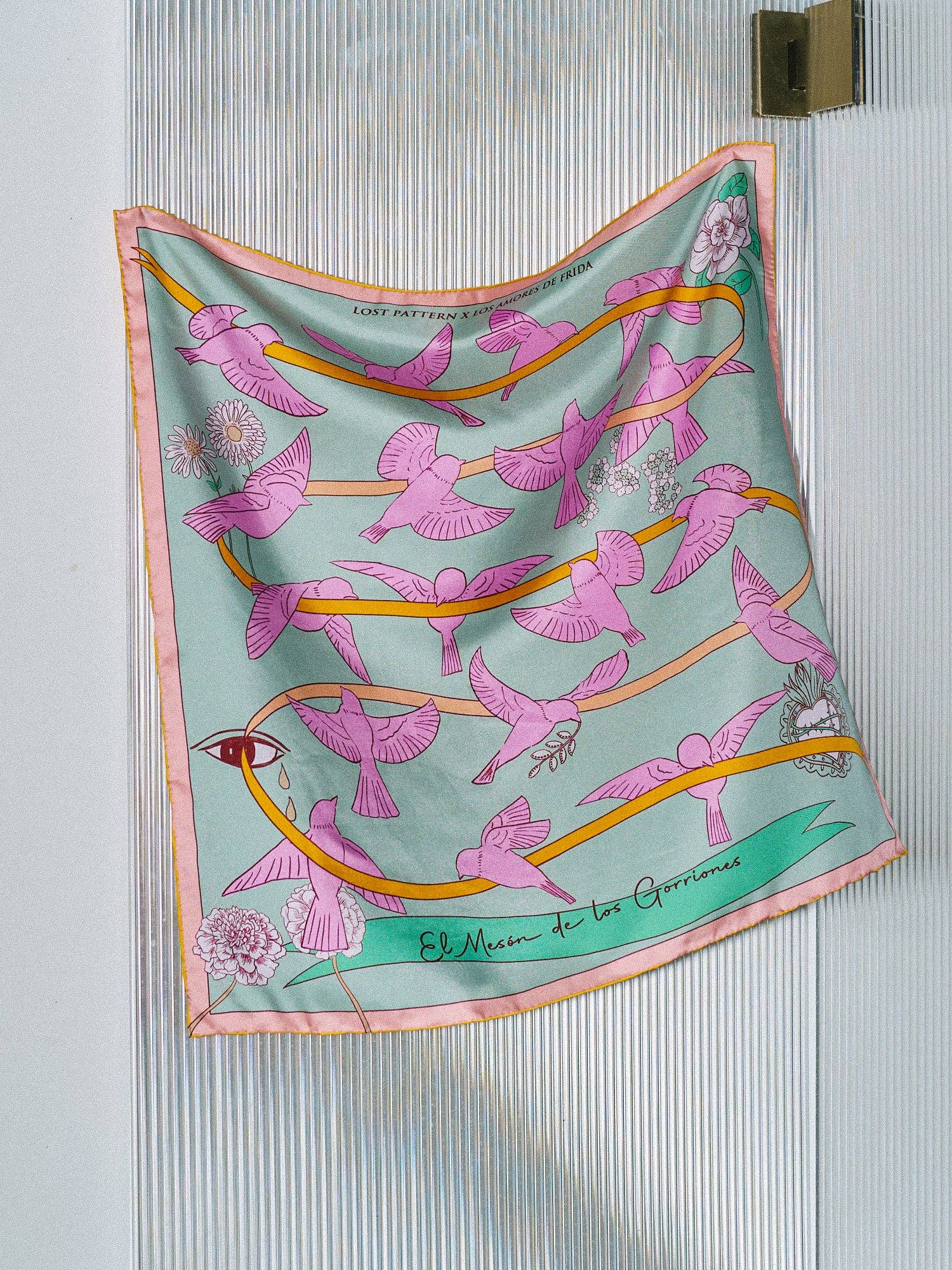 FRIDA x LOST PATTERN "House of Frida" Silk Bandana Scarf:  Pink
