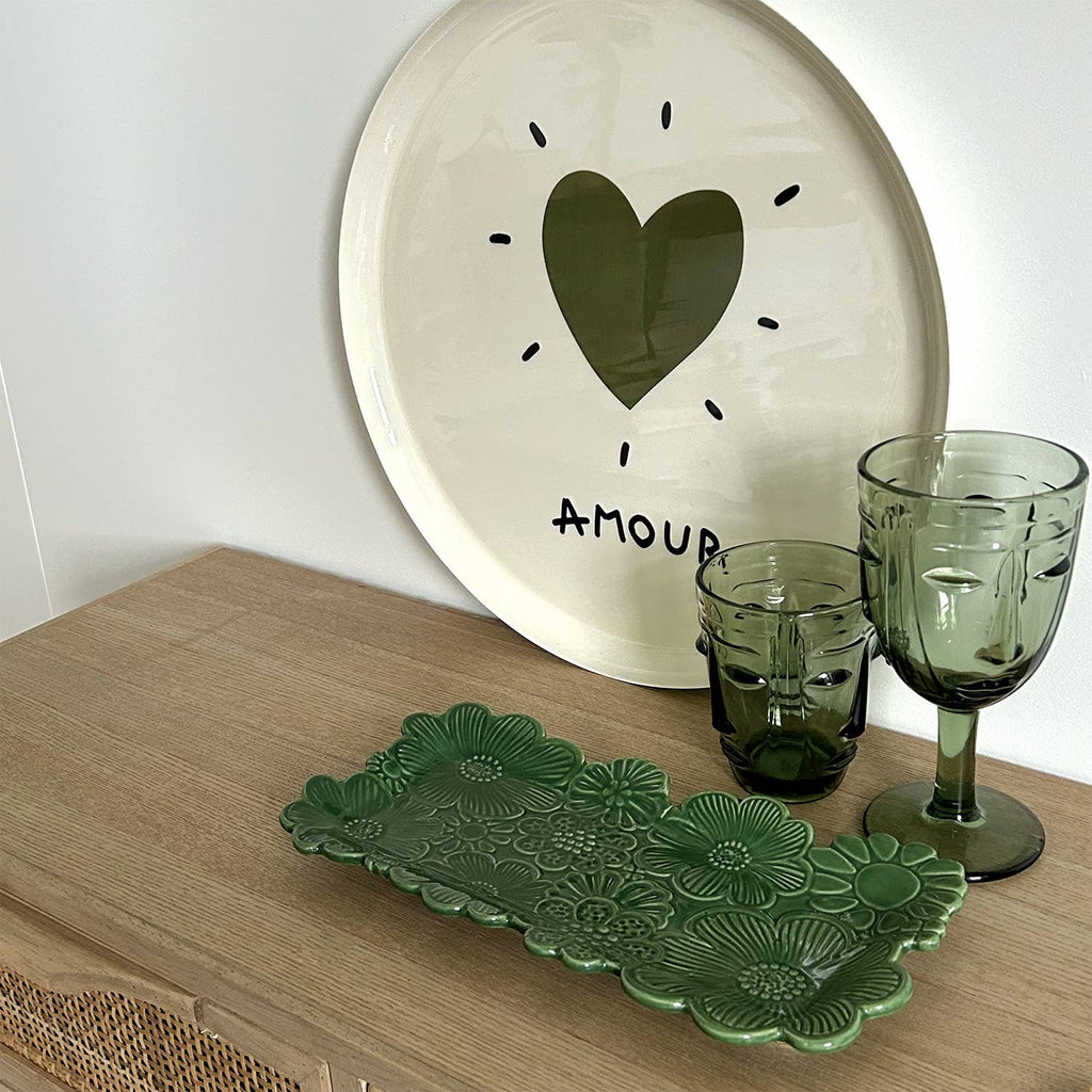 Face Stemmed Glass - Green