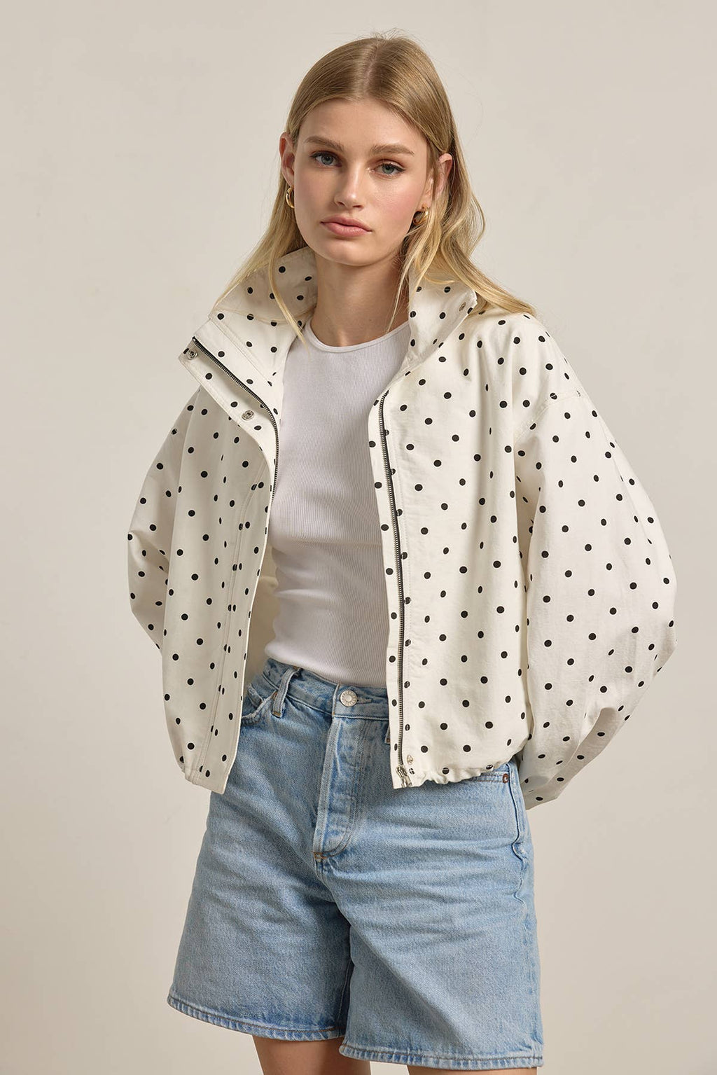 Polka Dot High Neck Jacket