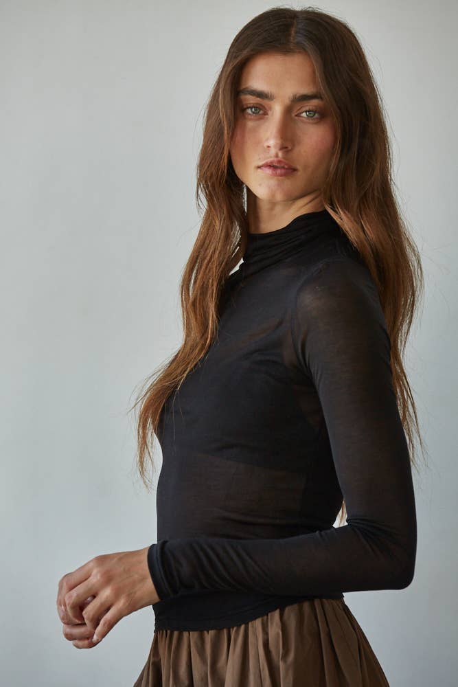 Sheer Lightweight Turtleneck:  Black