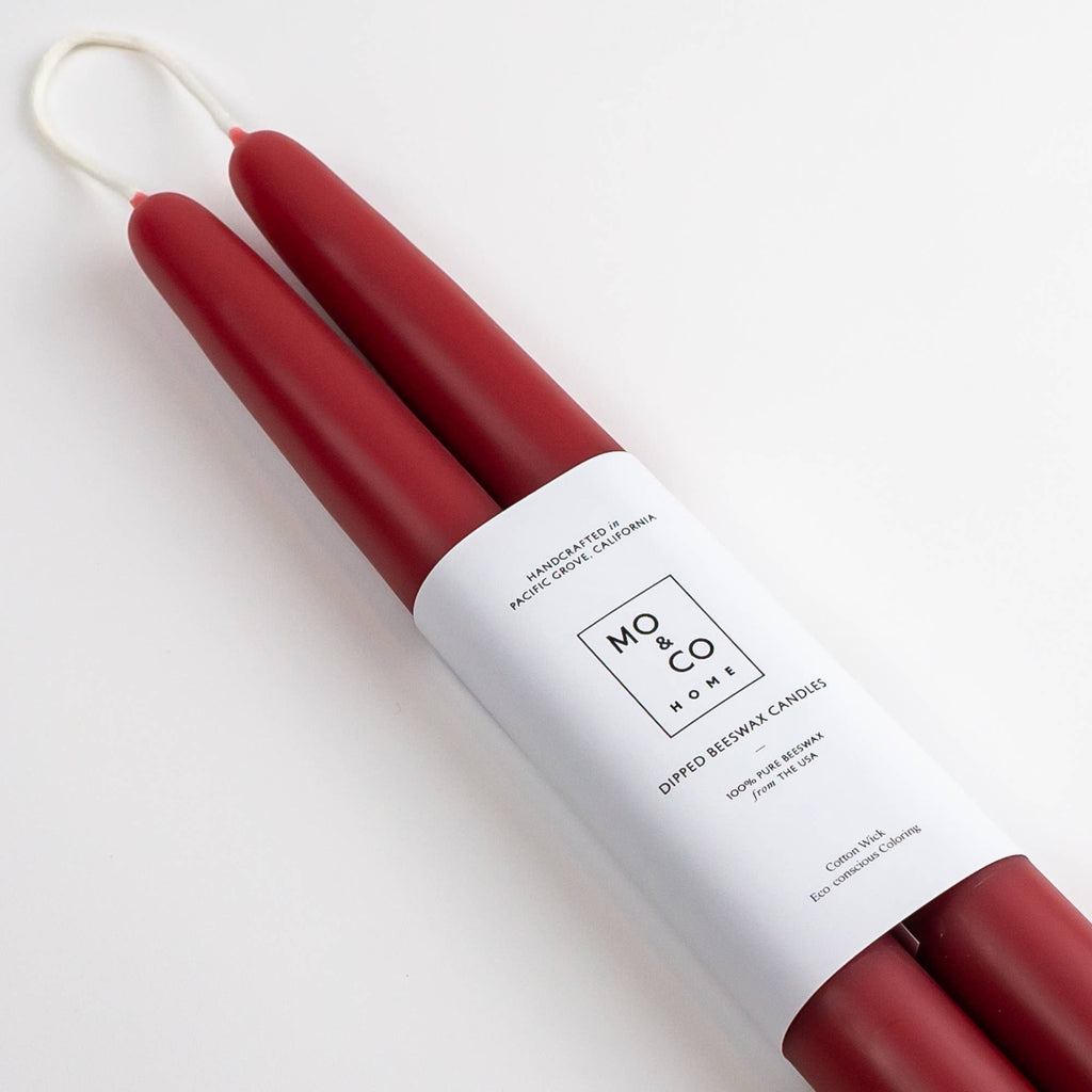 Dipped Beeswax Taper Candles - Berry Red