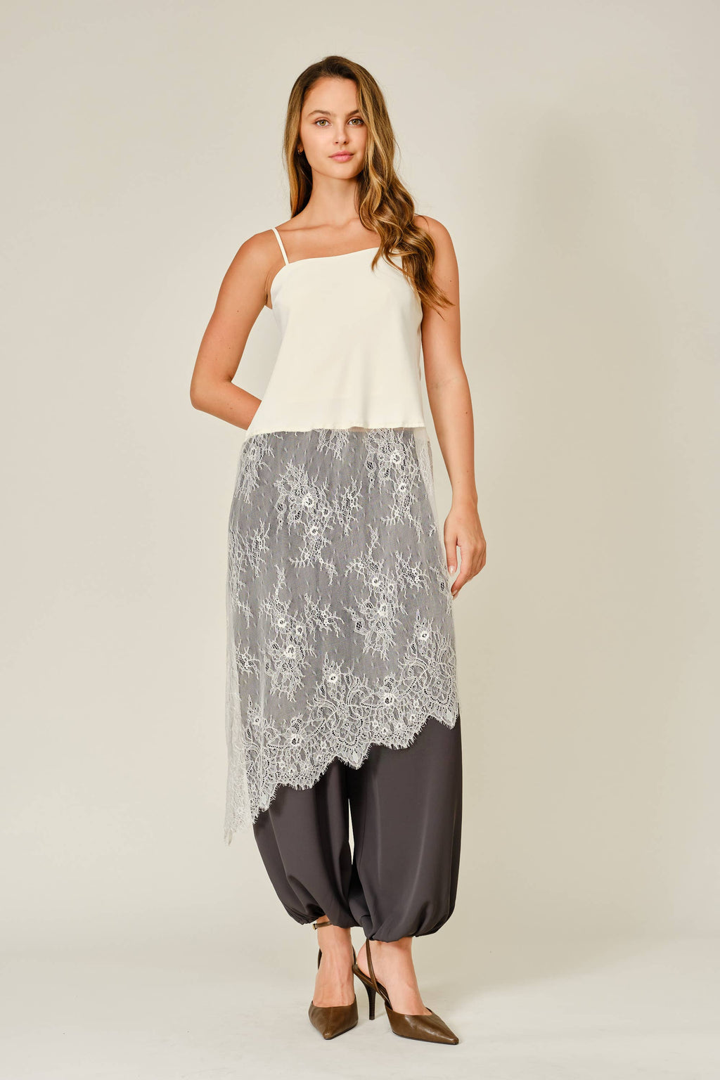 Lace Layered Asymmetric Skirt Top