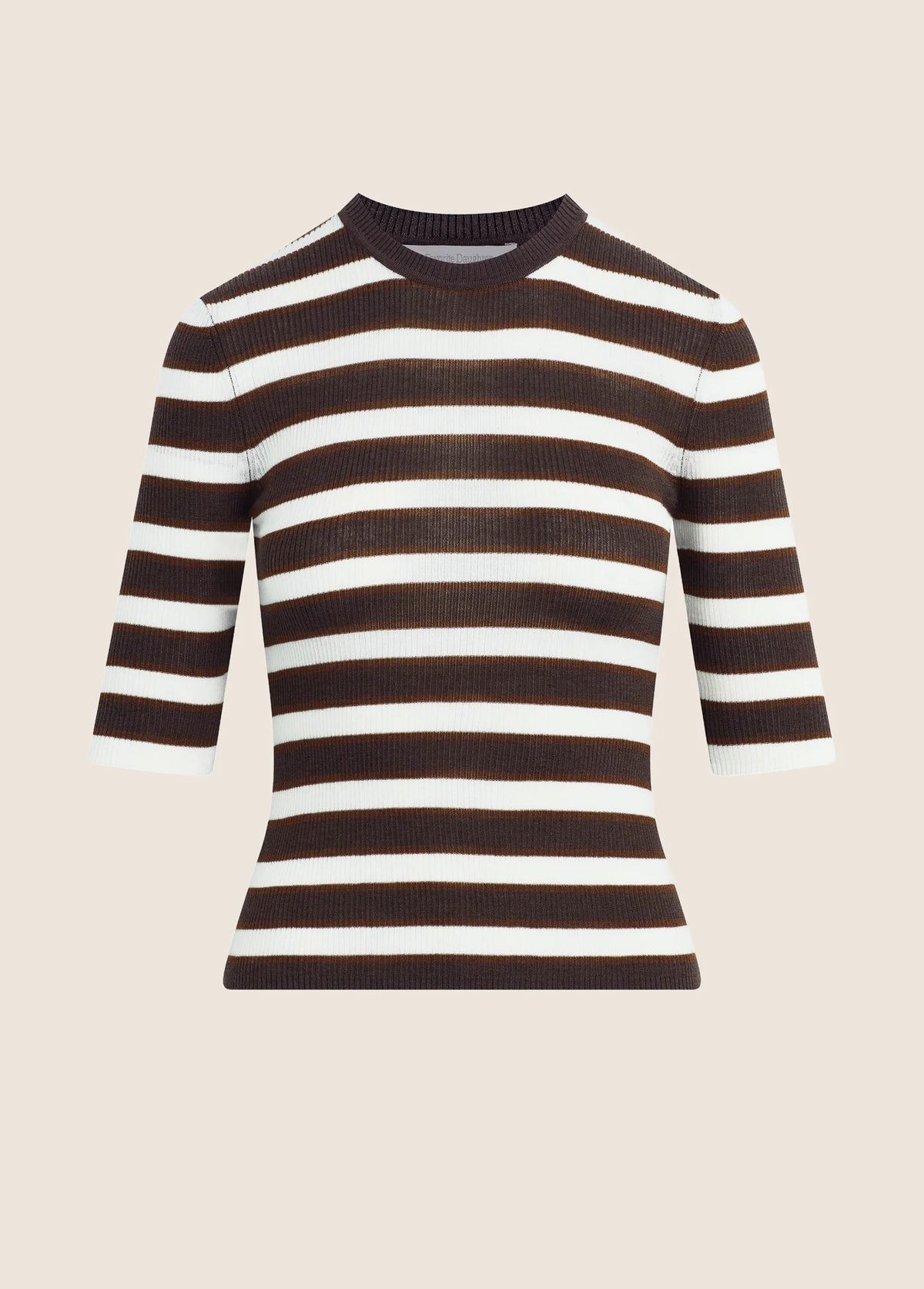 FAVORITE DAUGHTER THE AMELIA CREWNECK TOP - GANACHE STRIPE